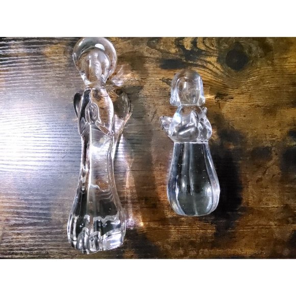 vintage twos company set hand made clear chrystal heavy glass angel - Picture 1 of 4